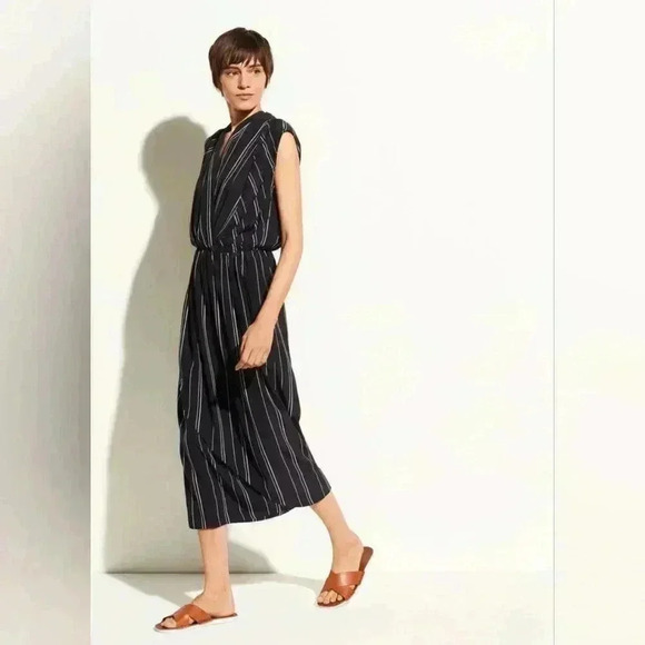 Vince - Stripe Draped Cross Front Dress in Coastal Blue Size 0 #222 - Picture 1 of 9